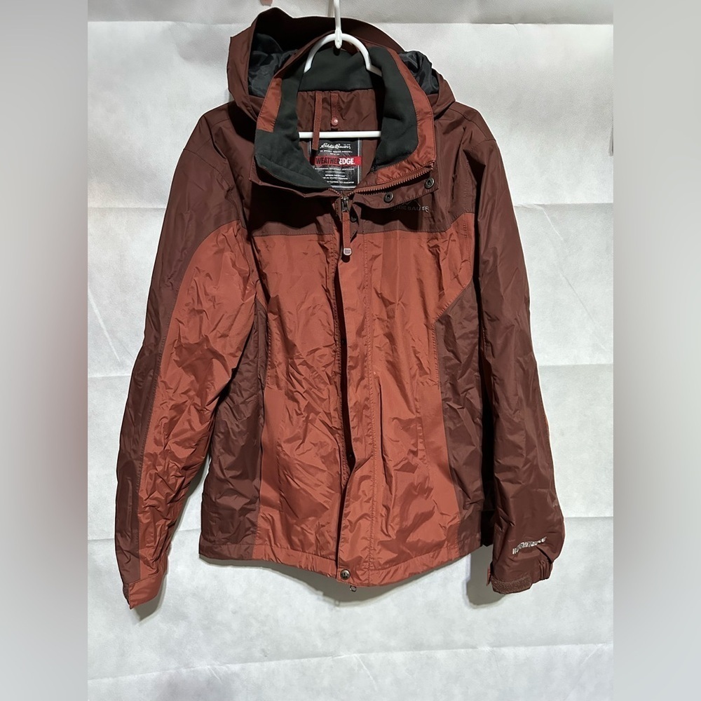 Eddie Bauer Jacket Men's S Red Burnt Orange Black Weatheredge Windbreaker Jacket